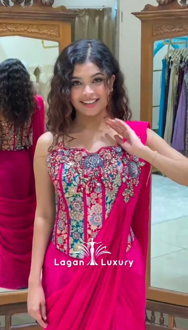 New_Super_Trending_Embroidery_Sequence_work_ready_to_wear_saree_with_Embroidery_Blouse