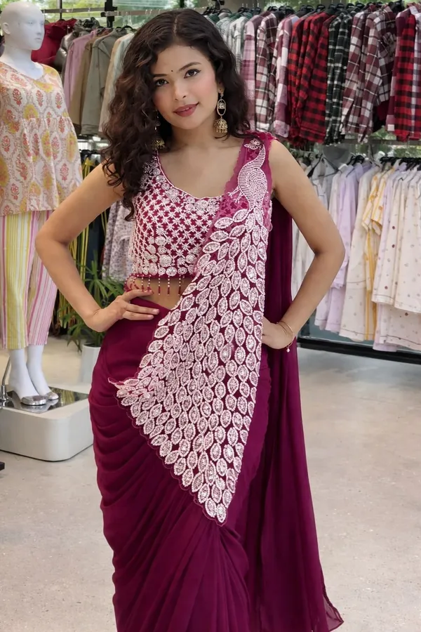 New_Super_Trending_Embroidery_Sequence_work_ready_to_wear_saree_with_Embroidery_Blouse