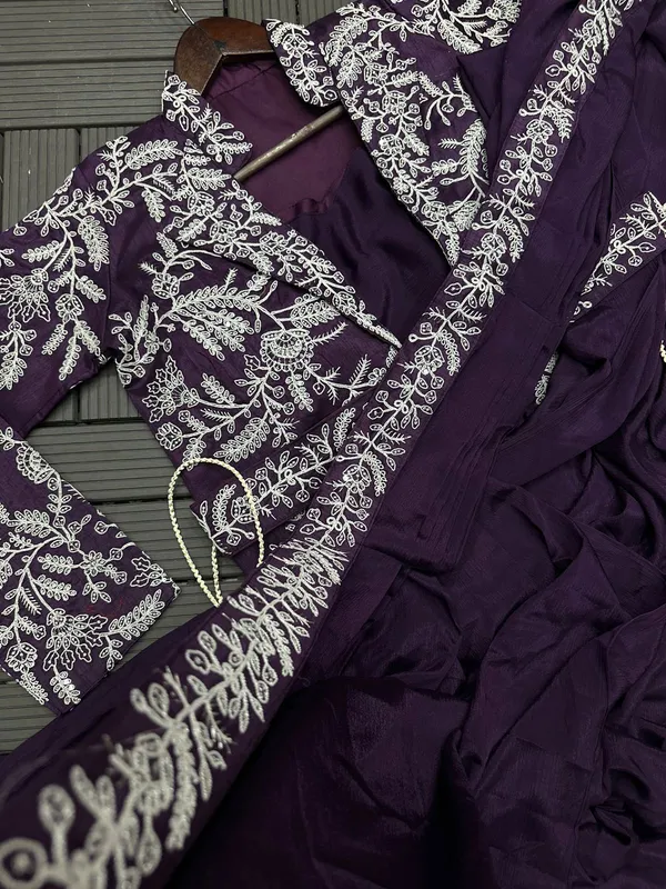 New_Super_Trending_Embroidery_Sequence_work_ready_to_wear_saree_with_full_koti