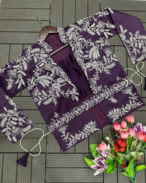 New_Super_Trending_Embroidery_Sequence_work_ready_to_wear_saree_with_full_koti
