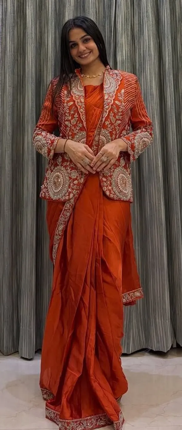 New_Super_Trending_Embroidery_Sequence_work_ready_to_wear_saree_with_full_koti