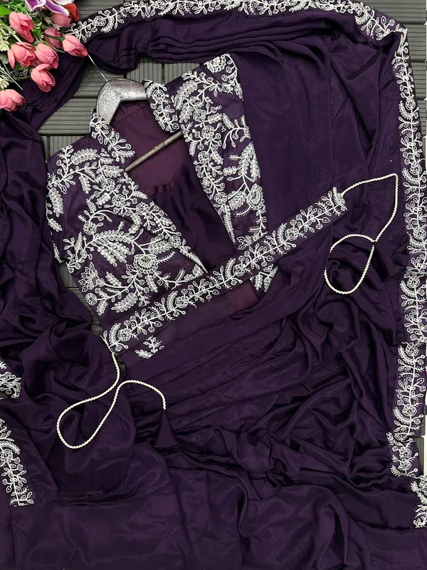 New_Super_Trending_Embroidery_Sequence_work_ready_to_wear_saree_with_full_koti