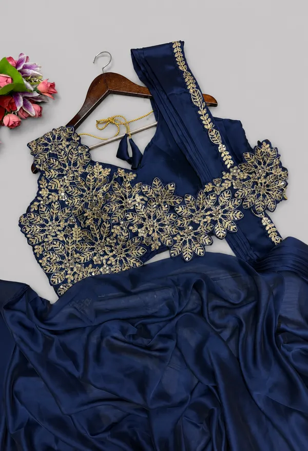 New_Super_Trending_Embroidery_cording_work_ready_to_wear_saree_with_Embroidery_Blouse