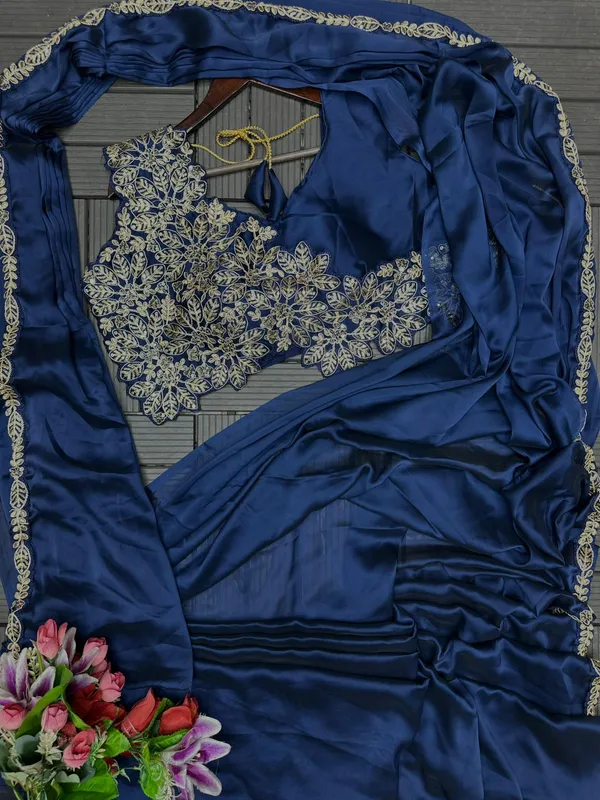 New_Super_Trending_Embroidery_cording_work_ready_to_wear_saree_with_Embroidery_Blouse