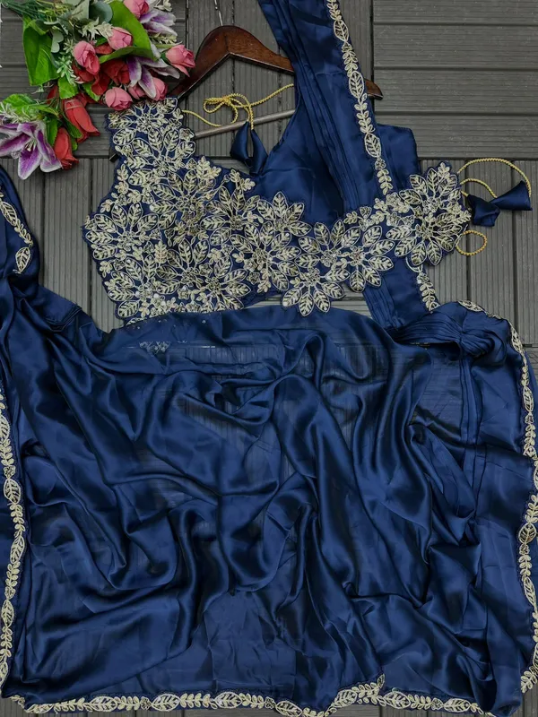 New_Super_Trending_Embroidery_cording_work_ready_to_wear_saree_with_Embroidery_Blouse