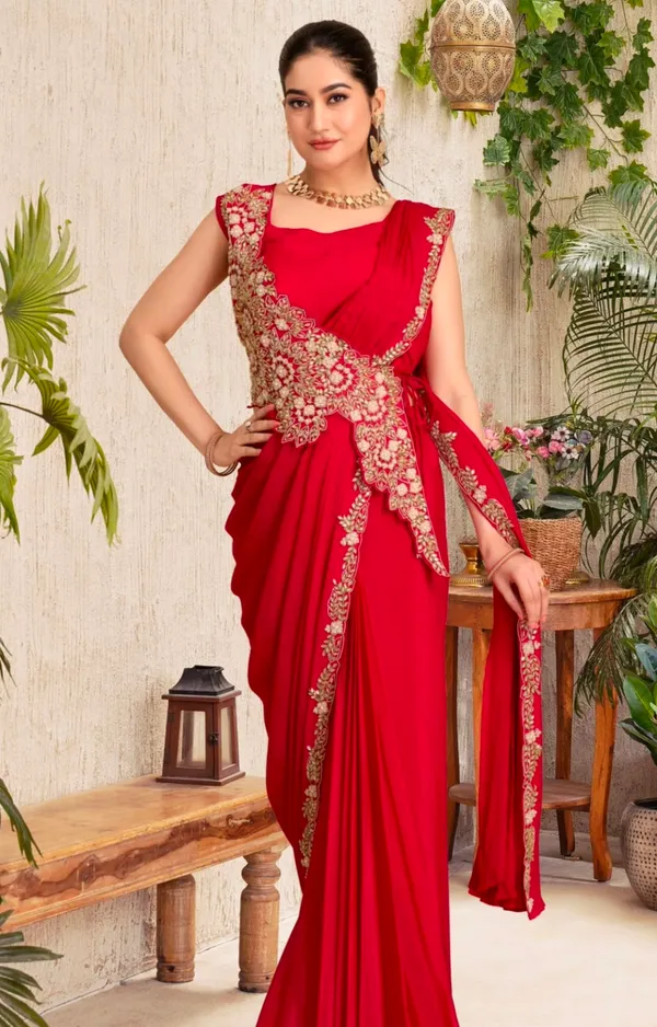 New_Super_Trending_Embroidery_cording_work_ready_to_wear_saree_with_Embroidery_Blouse