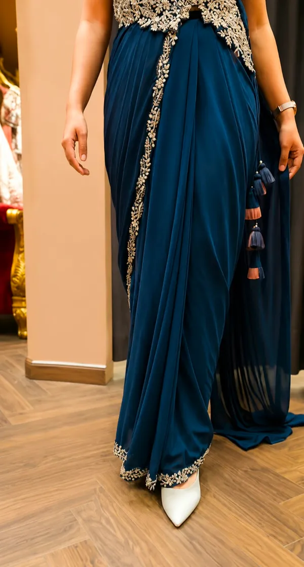 New_Super_Trending_Embroidery_cording_work_ready_to_wear_saree_with_Embroidery_Blouse