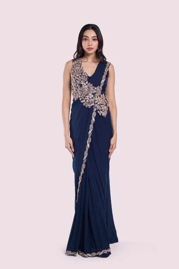 New_Super_Trending_Embroidery_cording_work_ready_to_wear_saree_with_Embroidery_Blouse