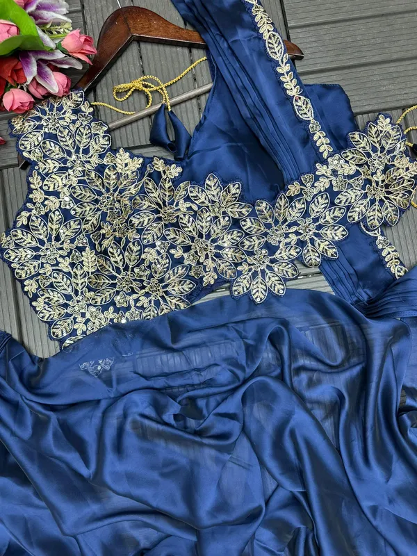 New_Super_Trending_Embroidery_cording_work_ready_to_wear_saree_with_Embroidery_Blouse
