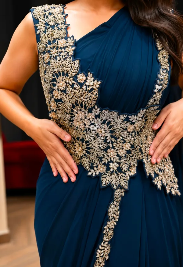 New_Super_Trending_Embroidery_cording_work_ready_to_wear_saree_with_Embroidery_Blouse