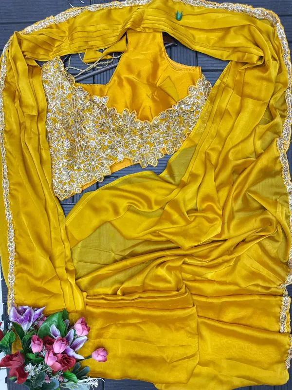 New_Super_Trending_Embroidery_cording_work_ready_to_wear_saree_with_Embroidery_Blouse