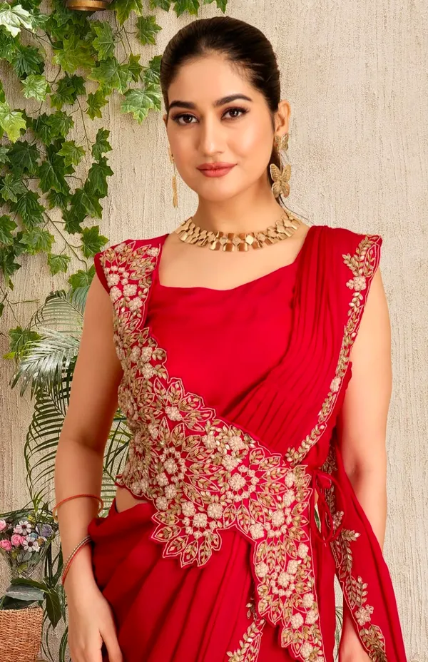 New_Super_Trending_Embroidery_cording_work_ready_to_wear_saree_with_Embroidery_Blouse