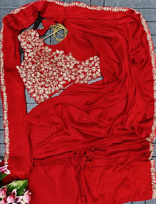 New_Super_Trending_Embroidery_cording_work_ready_to_wear_saree_with_Embroidery_Blouse
