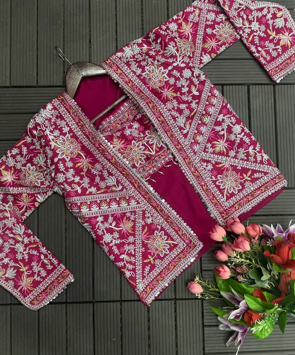 New_Super_Trending_Embroidery_cording_work_ready_to_wear_saree_with_full_koti