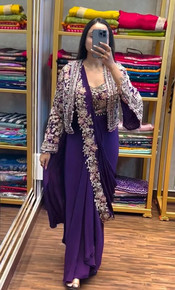 New_Super_Trending_Embroidery_cording_work_ready_to_wear_saree_with_full_koti