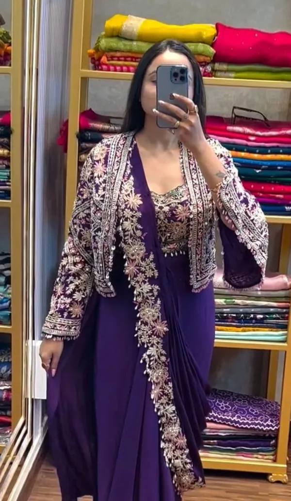 New_Super_Trending_Embroidery_cording_work_ready_to_wear_saree_with_full_koti