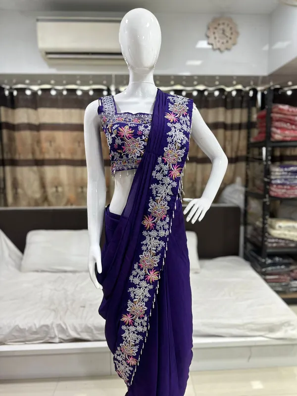 New_Super_Trending_Embroidery_cording_work_ready_to_wear_saree_with_full_koti
