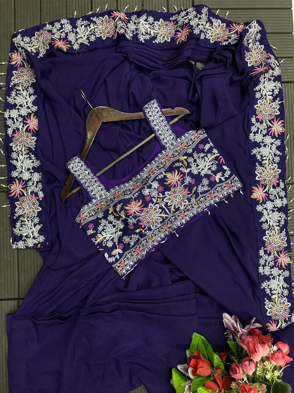 New_Super_Trending_Embroidery_cording_work_ready_to_wear_saree_with_full_koti