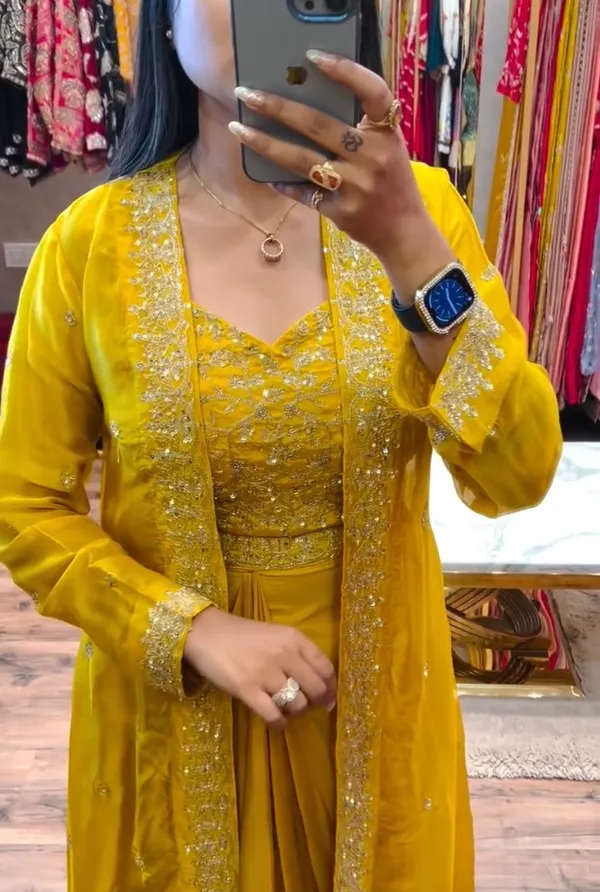 New_Super_Trending_Party_Wear_Shrug_with_Sarara_With_Embroidery_Work