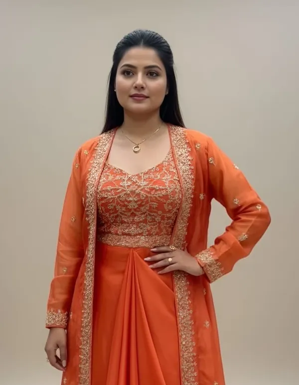 New_Super_Trending_Party_Wear_Shrug_with_Sarara_With_Embroidery_Work