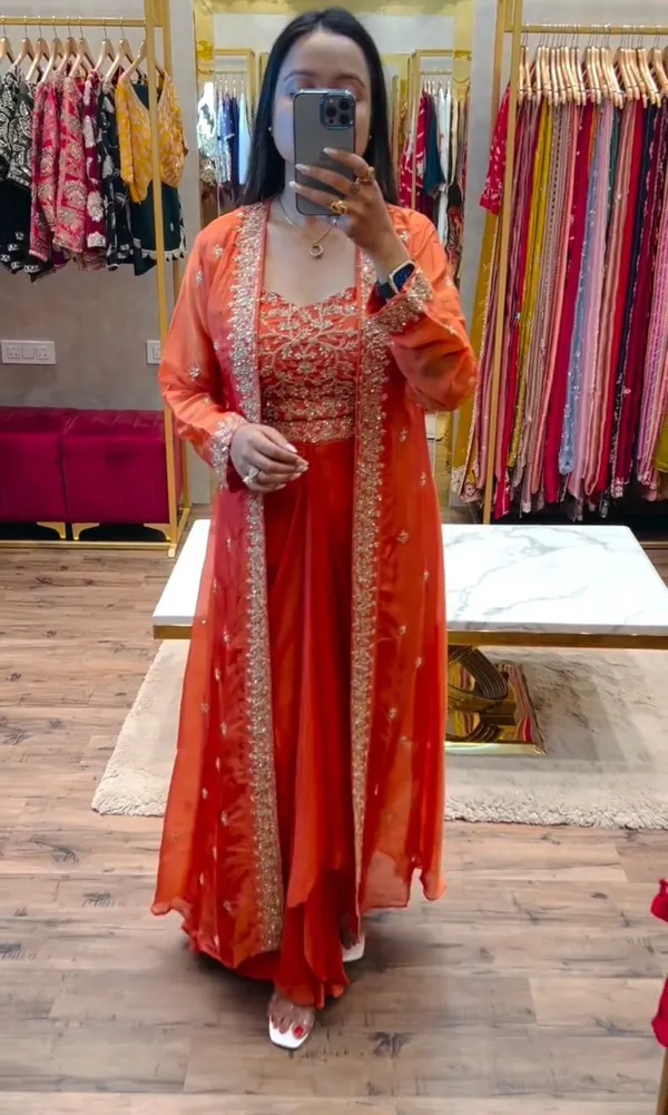 New_Super_Trending_Party_Wear_Shrug_with_Sarara_With_Embroidery_Work