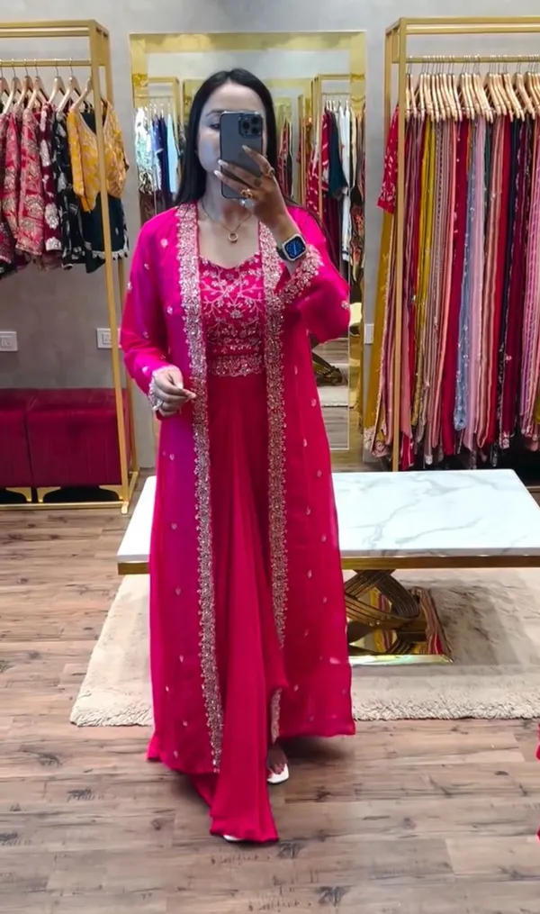 New_Super_Trending_Party_Wear_Shrug_with_Sarara_With_Embroidery_Work