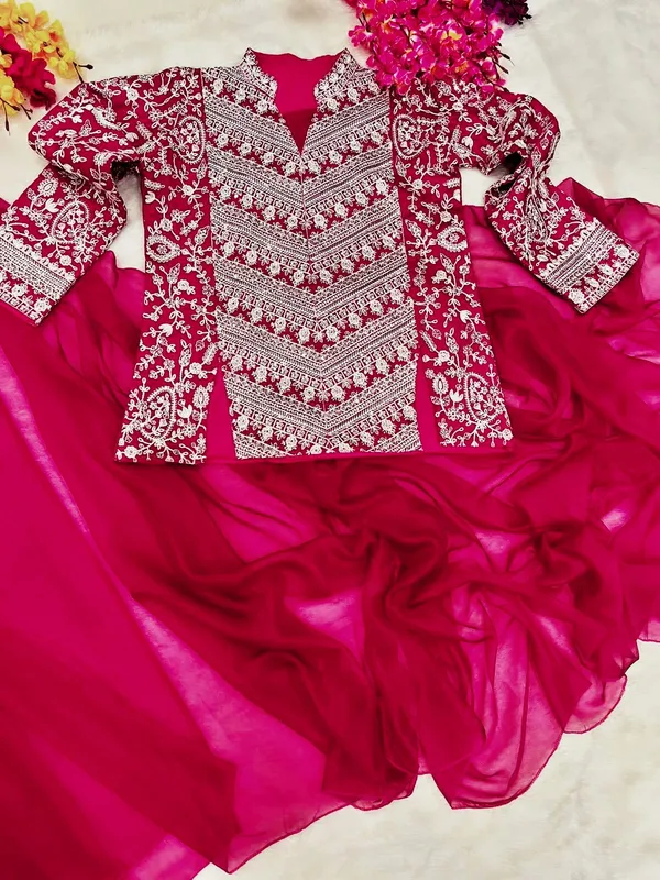 Pink_Colour_Embroidery_Work_Ready_To_Wear_Saree_With_Blouse