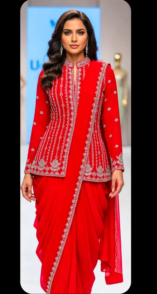 Pink__Premium_Party_Ready_to_Wear_Saree_And__Koti_Blouse_