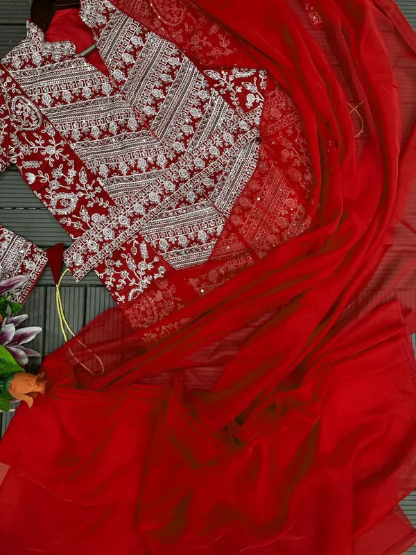 Super_Trending_Embroidery__Work_Ready_To_Wear_Red__Saree_With_Full_Koti