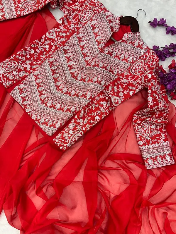 Super_Trending_Embroidery__Work_Ready_To_Wear_Red__Saree_With_Full_Koti