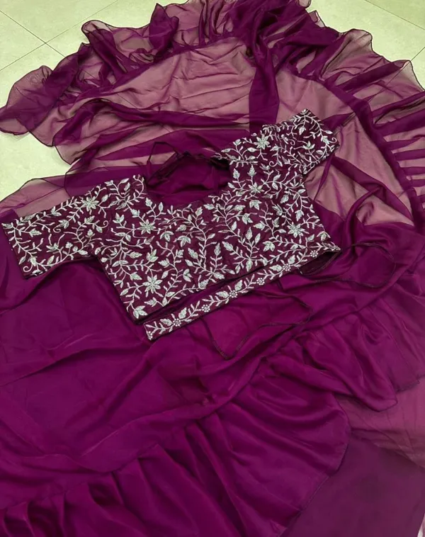 Wine_Lehenga_1_Minute_Saree_With_Stitch_Blouse_With_Embroidery_Work