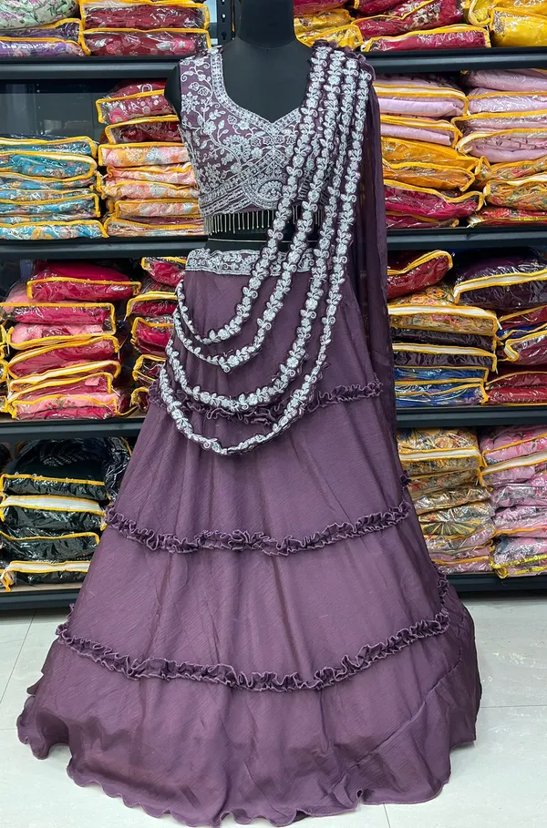 Wine__Ready_To_Wear_Chinon_Silk_Lehenga_Choli_With_Embroidery_Koding_Jari_Work__Fenshi_Lesh_Blouse__Bodae