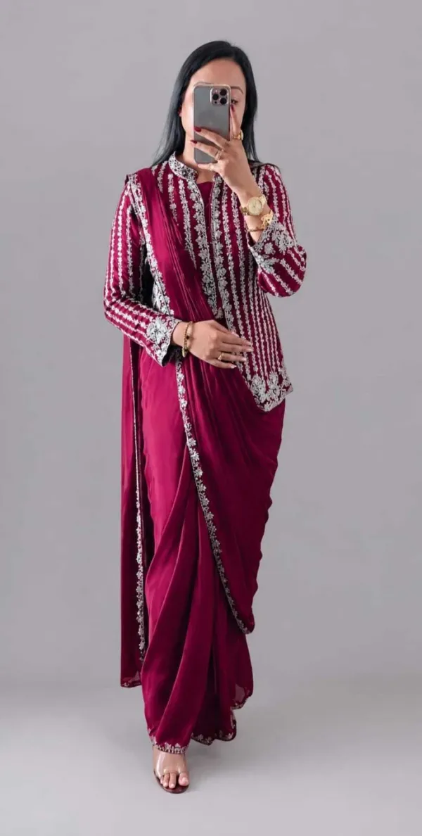 Pink__Premium_Party_Ready_to_Wear_Saree_And__Koti_Blouse_