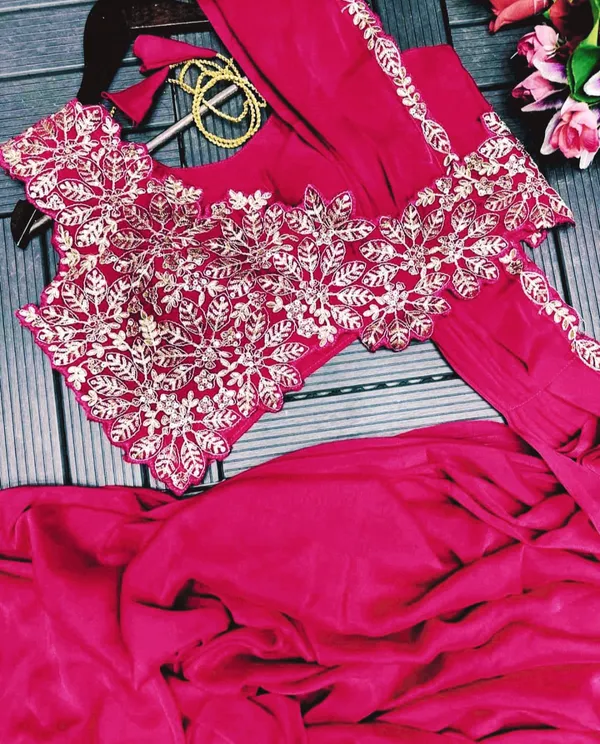 New_Super_Trending_Embroidery_cording_work_ready_to_wear_saree_with_Embroidery_Blouse