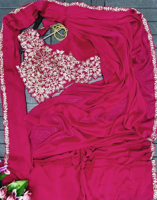 New_Super_Trending_Embroidery_cording_work_ready_to_wear_saree_with_Embroidery_Blouse
