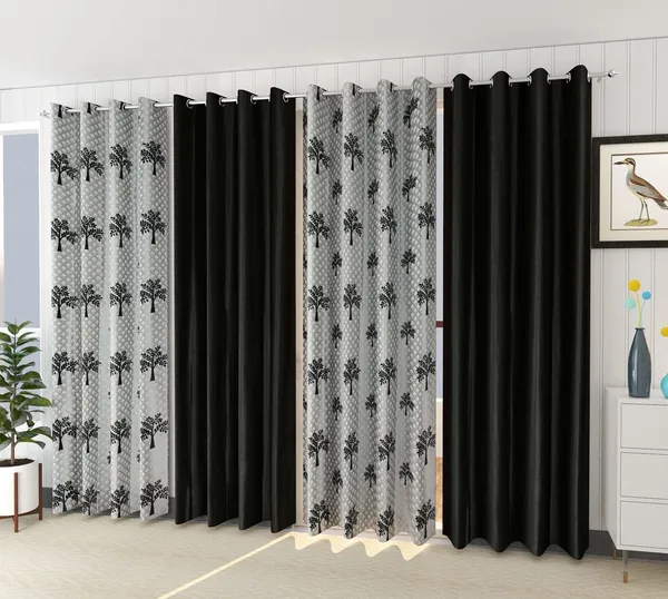 Pack_Of_4,_Black,_Floral__213_cm_7_ft_Polyester_Room_Darkening_Door_Curtain