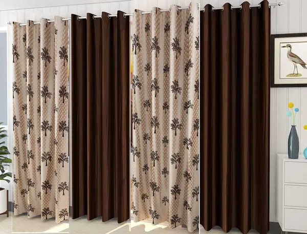 Pack_Of_4,_Brown,_Floral__213_cm_7_ft_Polyester_Room_Darkening_Door_Curtain