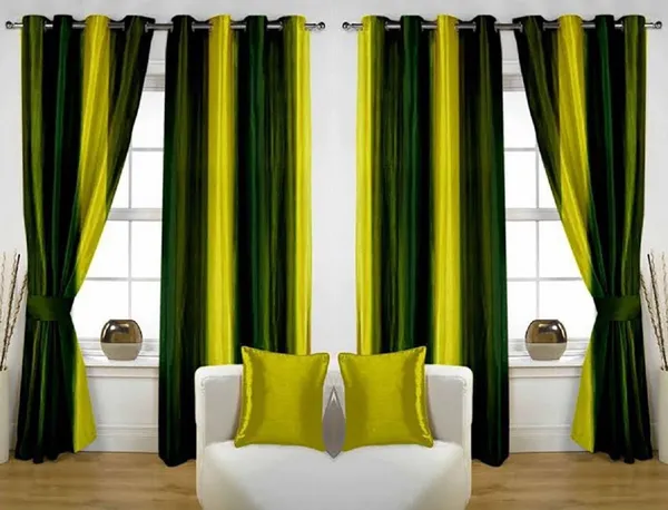 Pack_Of_4,_Green,_Striped__Polyester_Room_Darkening_Curtain