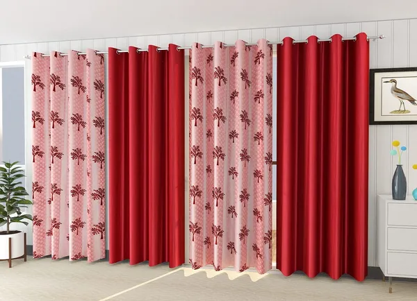 Pack_Of_4,_Maroon,_Floral__152_cm_5_ft_Polyester_Room_Darkening_Window_Curtain