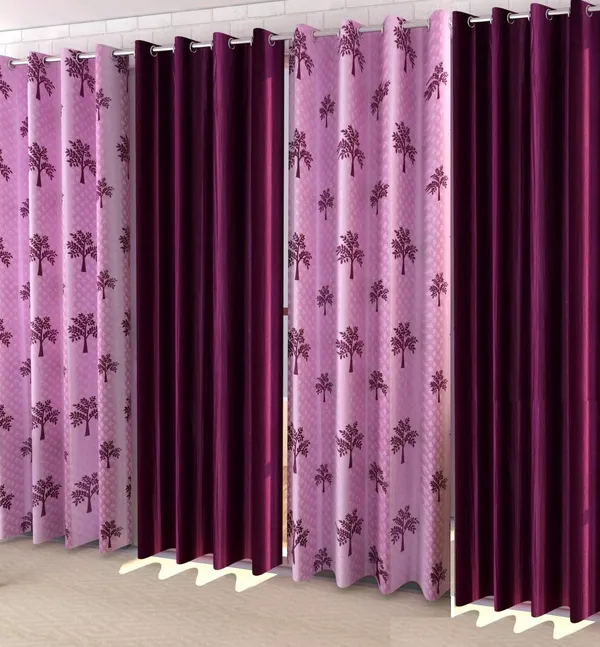 Pack_Of_4,_Purple,_Floral__213_cm_7_ft_Polyester_Room_Darkening_Door_Curtain