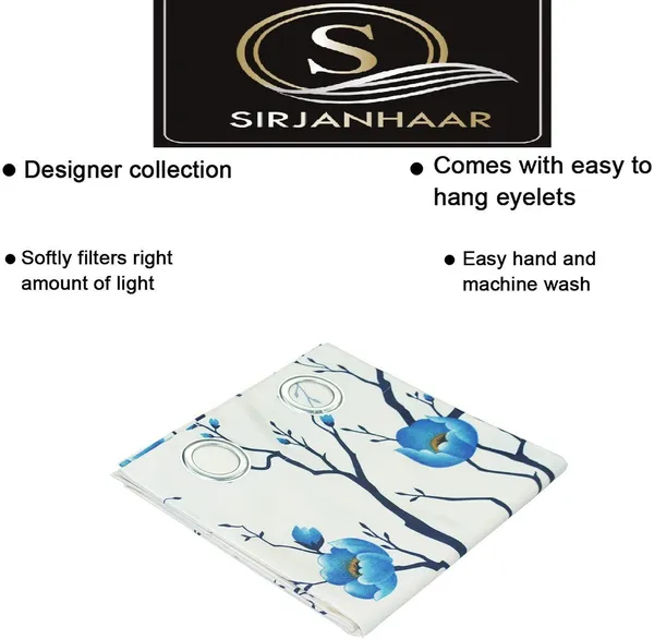 Pack_Of_4,_Blue::White,_Floral__Polyester_Room_Darkening_Curtain
