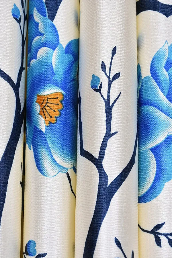 Pack_Of_4,_Blue::White,_Floral__Polyester_Room_Darkening_Curtain