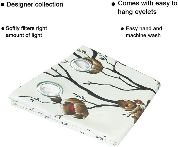 Pack_Of_4,_Brown::White,_Floral__Polyester_Room_Darkening_Curtain