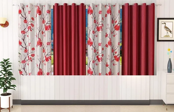 Pack_Of_4,_Maroon,_Floral__152_cm_5_ft_Polyester_Room_Darkening_Window_Curtain