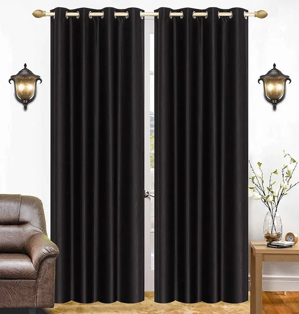 Pack_Of_2,_Black,_Plain__Polyester_Semi_Transparent_Curtain