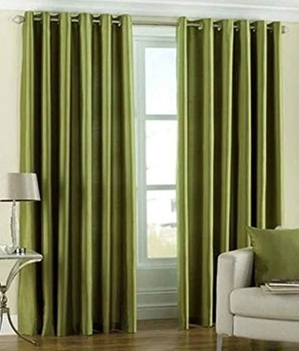 Pack_Of_2,_Green,_Plain__Polyester_Semi_Transparent_Curtain