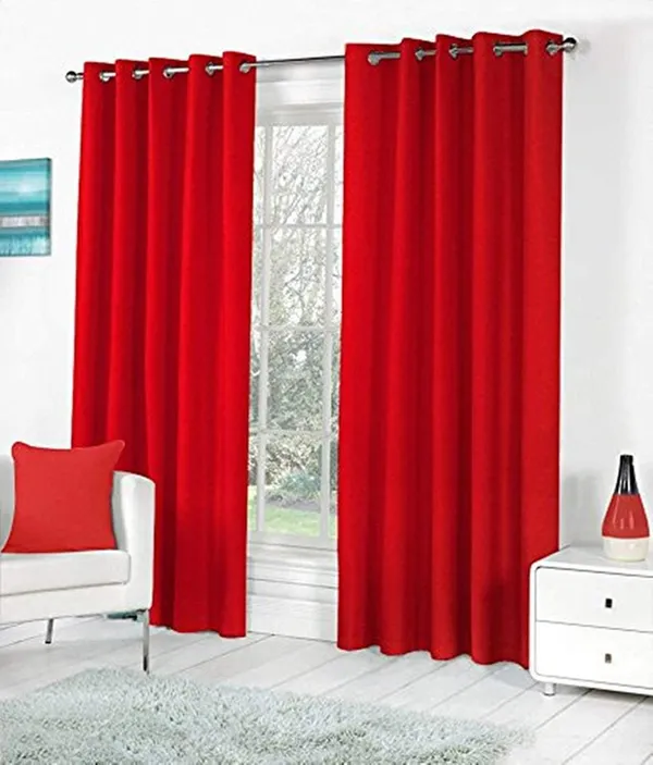 Pack_Of_2,_Red,_Plain__Polyester_Semi_Transparent_Curtain