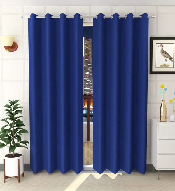 Pack_Of_2,_Blue,_Solid__Polyester_Semi_Transparent_Curtain