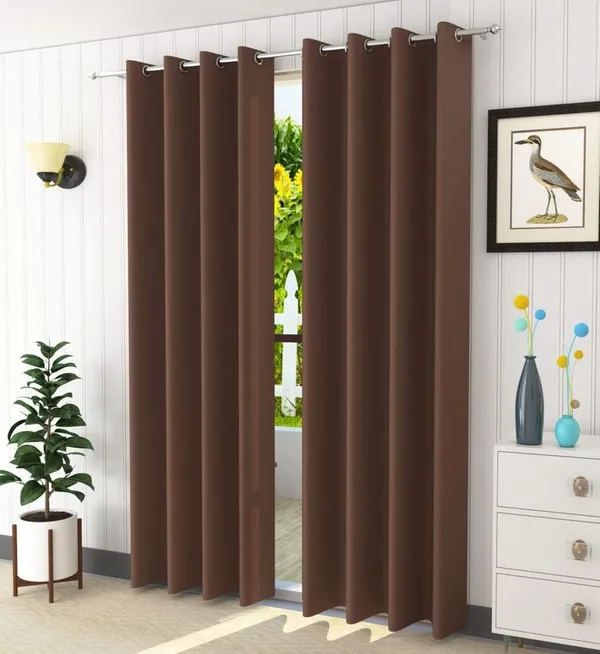 Pack_Of_2,_Brown,_Solid__Polyester_Semi_Transparent_Curtain
