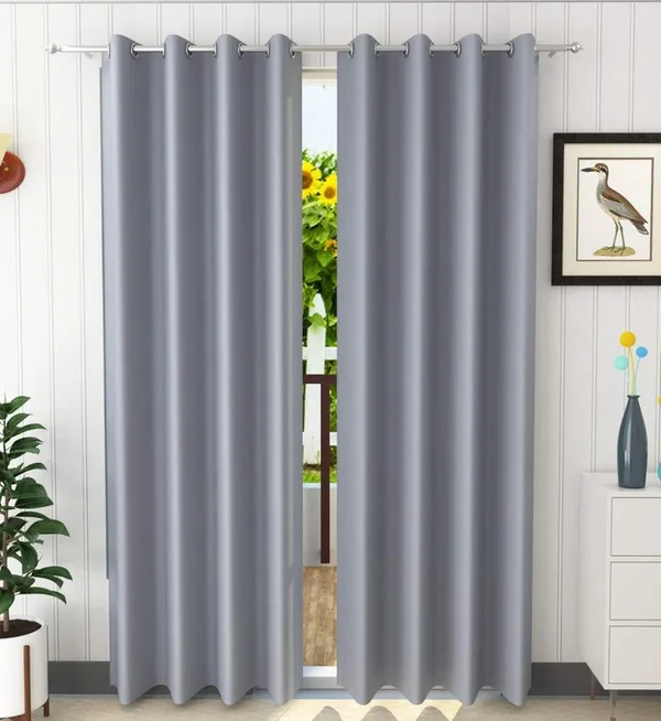 Pack_Of_2,_Grey,_Solid__Polyester_Semi_Transparent_Curtain